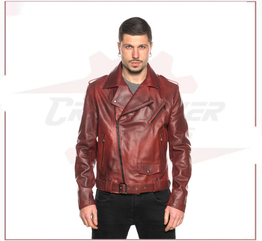 Men's jacket in Genuine Bordeaux Leather CROSSOVER RACEWEARS