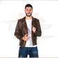 Men's Jacket in Genuine Dark Brown Oil Vintage Leather CROSSOVER RACEWEARS