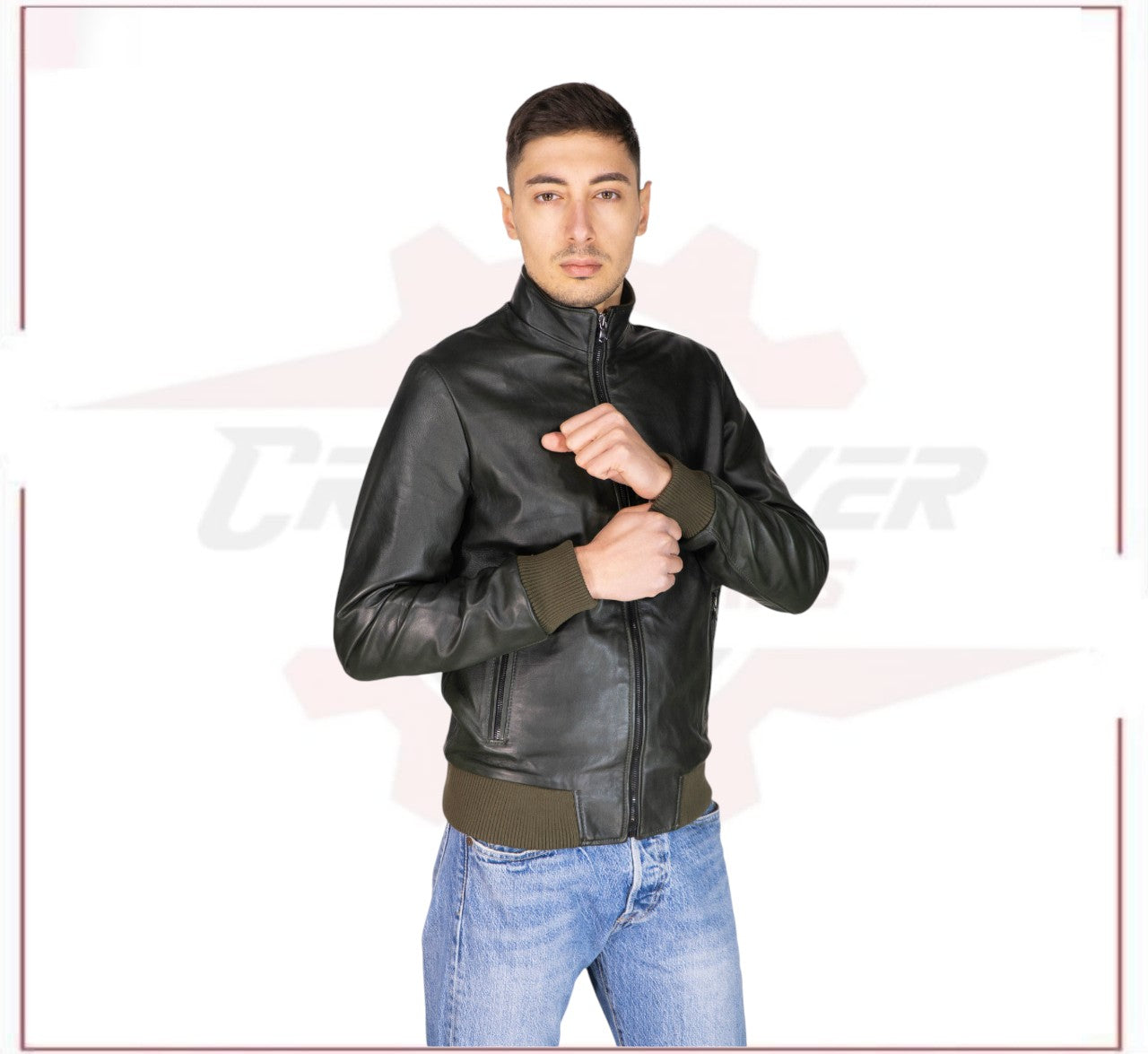 Victor - Men's Bomber in Genuine Green Leather CROSSOVER RACEWEARS