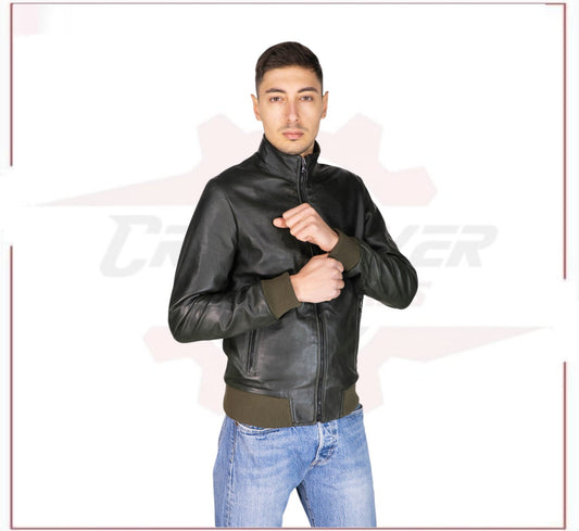 Victor - Men's Bomber in Genuine Green Leather CROSSOVER RACEWEARS