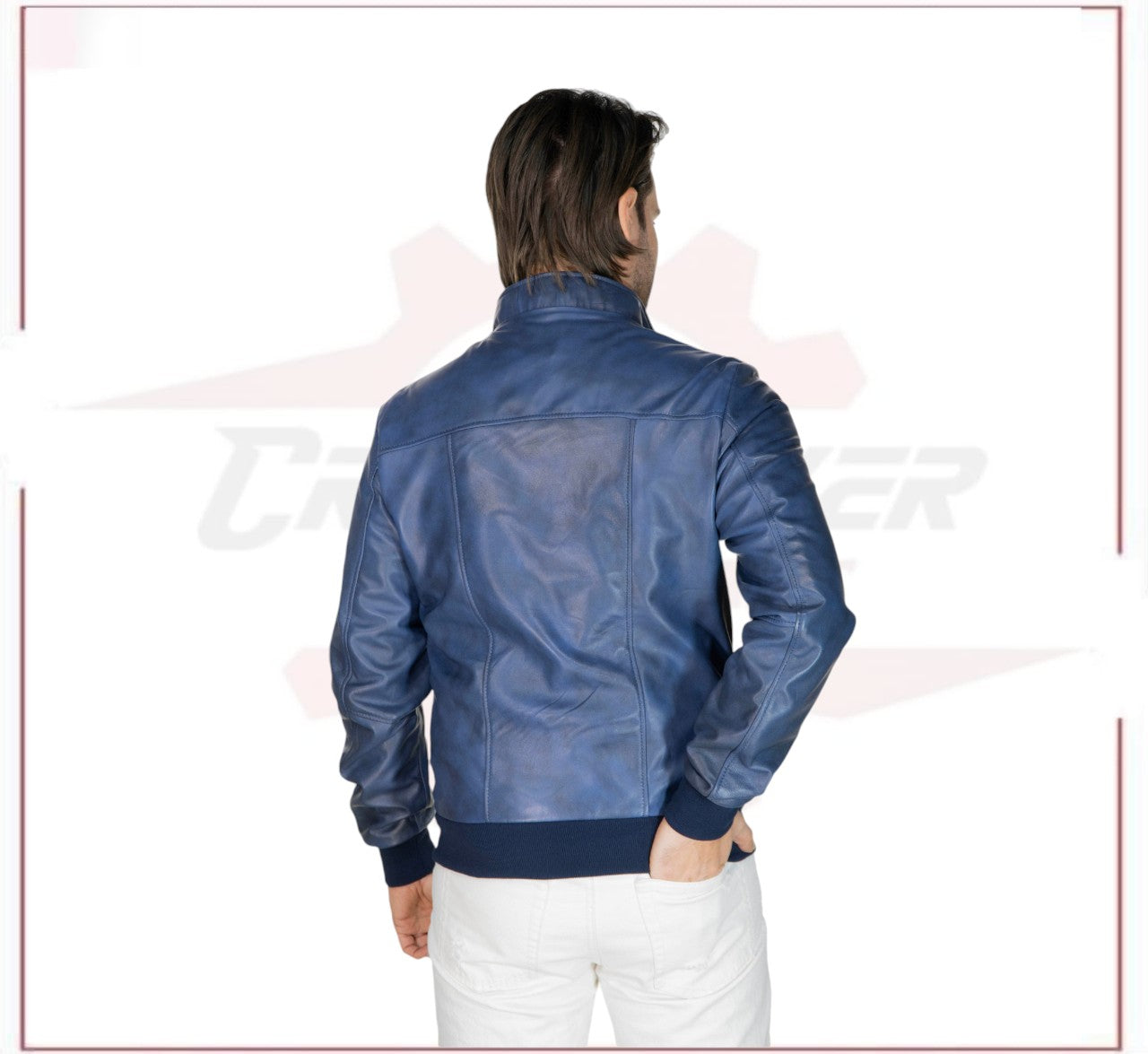 Victor - Men's Bomber in Genuine Blue Leather CROSSOVER RACEWEARS