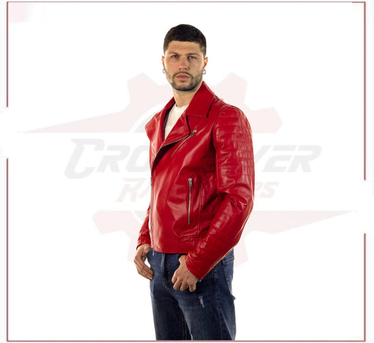 V248 - Men's Perfecto in Genuine Red Leather CROSSOVER RACEWEARS