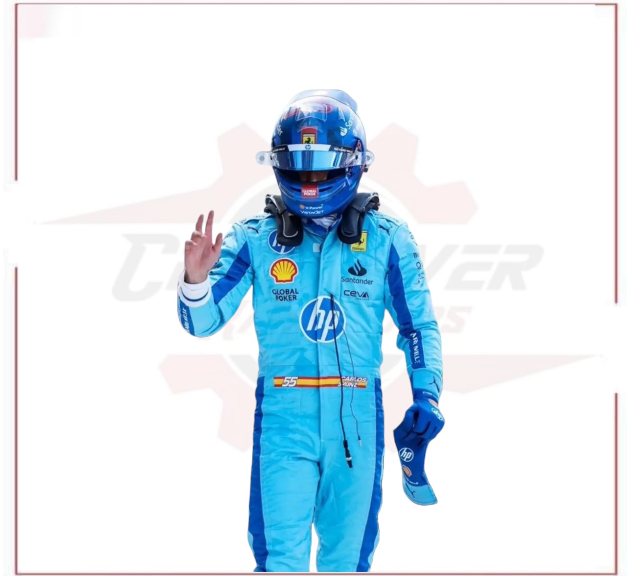 New 2024 Carlos Sainz jr HP Miami  Scuderia Ferrari F1 Team Racing Suit - CROSSOVER RACEWEARS 