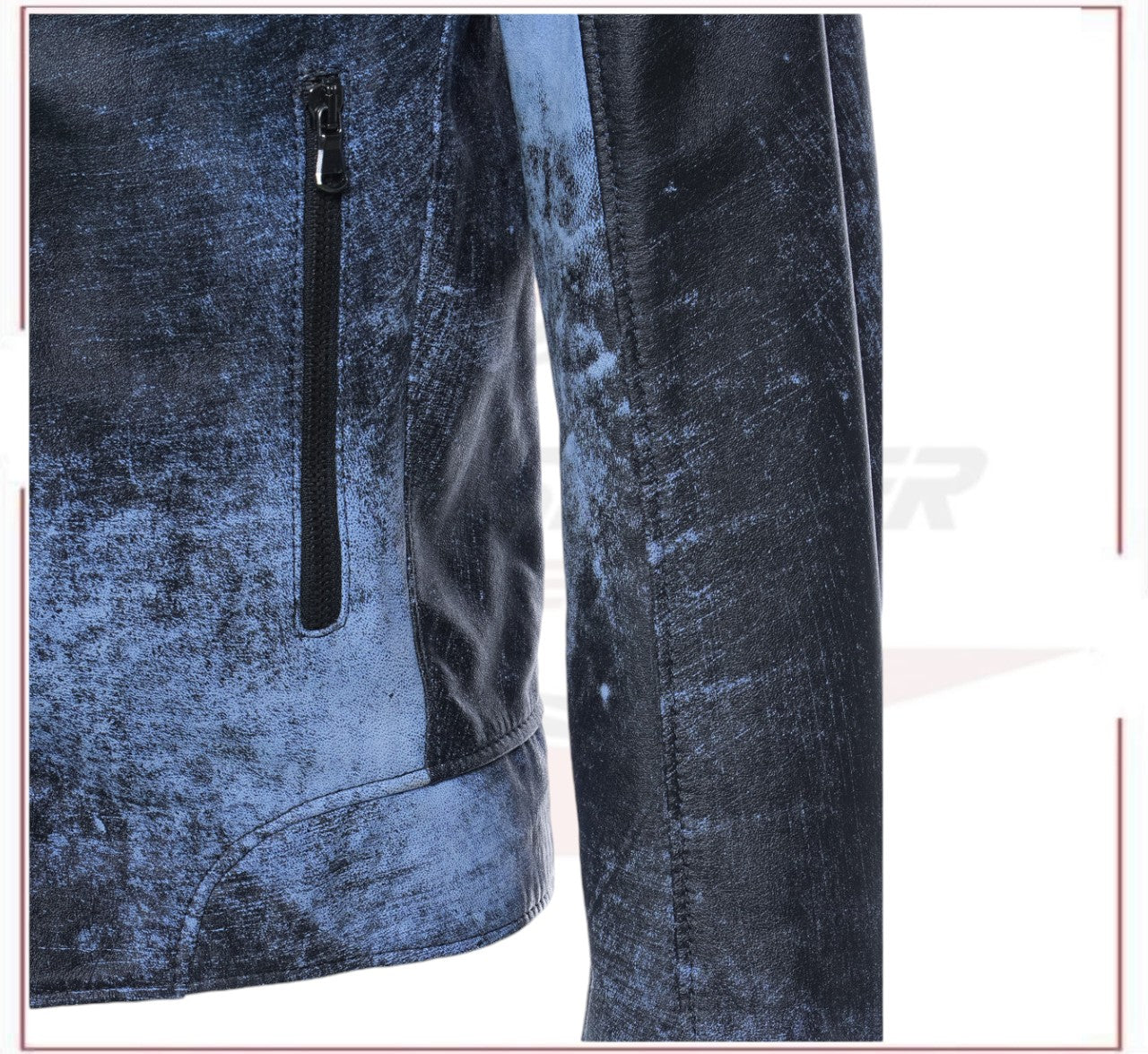 V248 - Men's Perfecto in genuine Blue Vintage leather CROSSOVER RACEWEARS