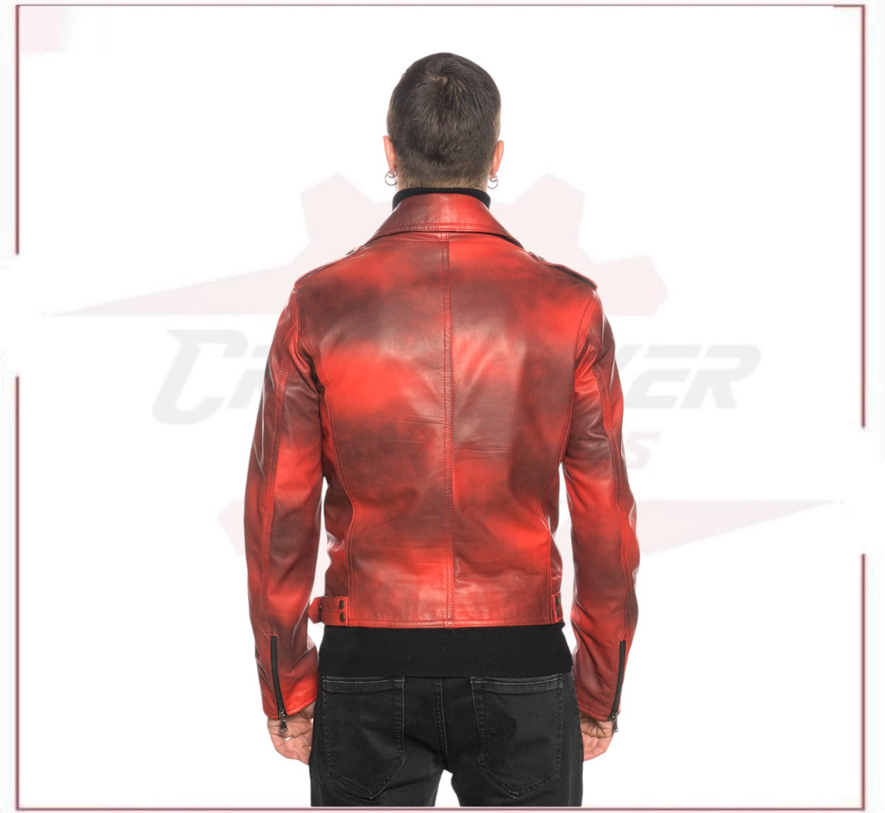 Men's jacket Red Buffered Effect in Genuine Leather CROSSOVER RACEWEARS