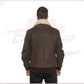 Men's Bomber Jacket in Genuine Dark Brown Nabuk Leather with Shearling Collar CROSSOVER RACEWEARS