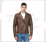 Men's Perfecto Jacket in Genuine Brown Leather CROSSOVER RACEWEARS