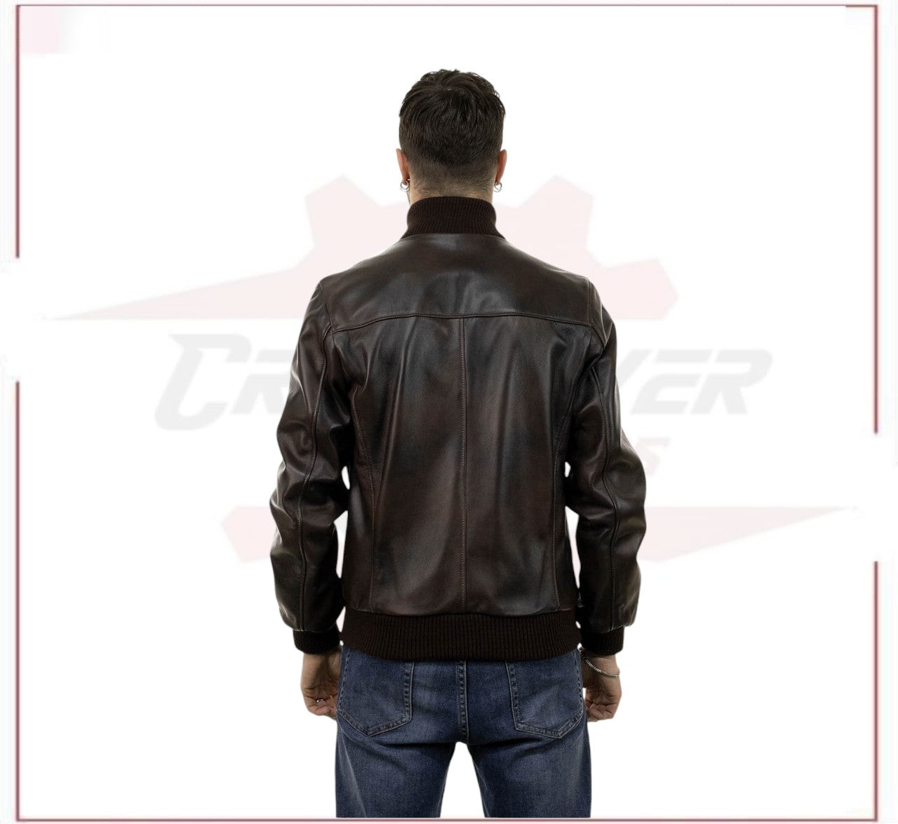 Men's Bomber Made of Genuine Dark Brown Leather CROSSOVER RACEWEARS