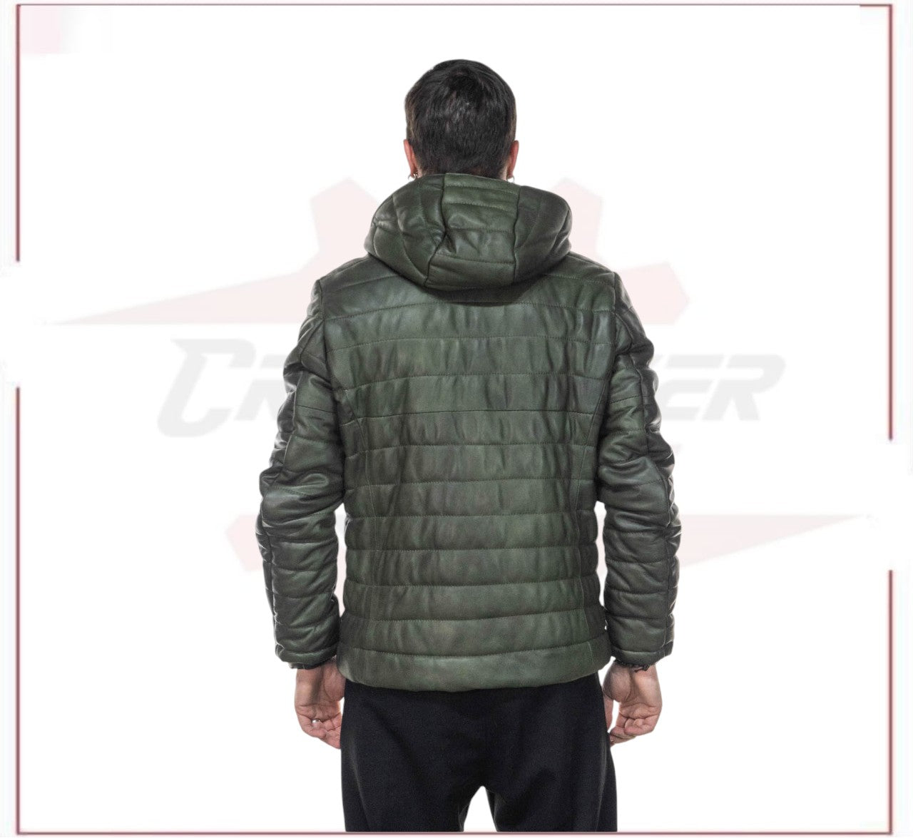 Rio - Men's Down Jacket in Genuine Green Leather CROSSOVER RACEWEARS