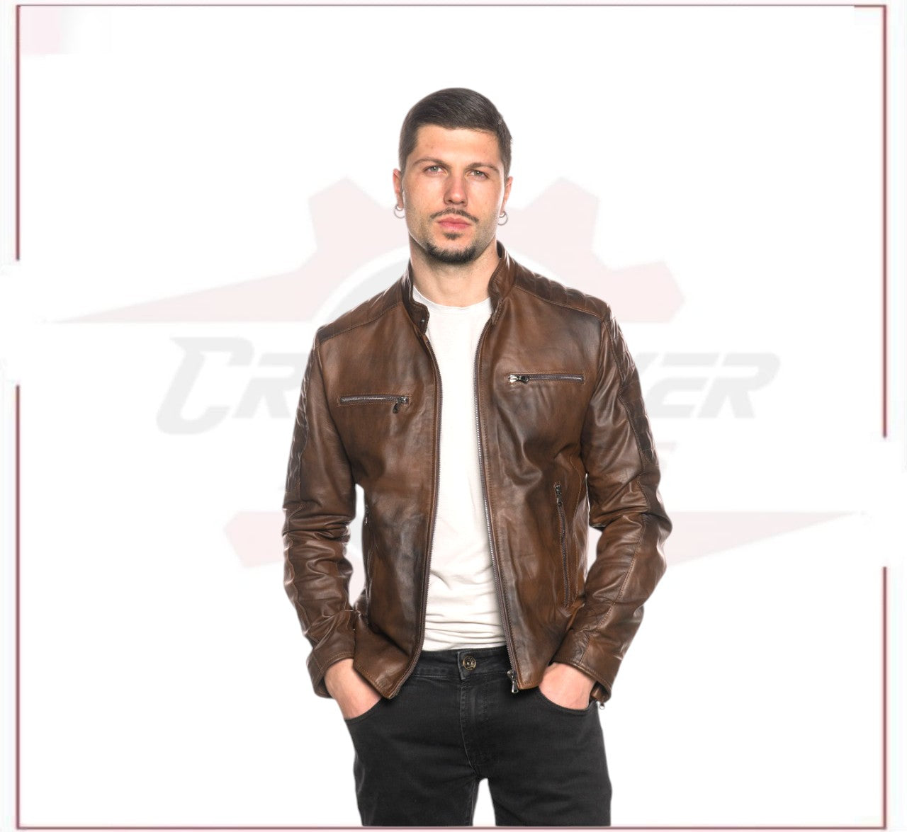New Men’s Biker Brown genuine leather CROSSOVER RACEWEARS