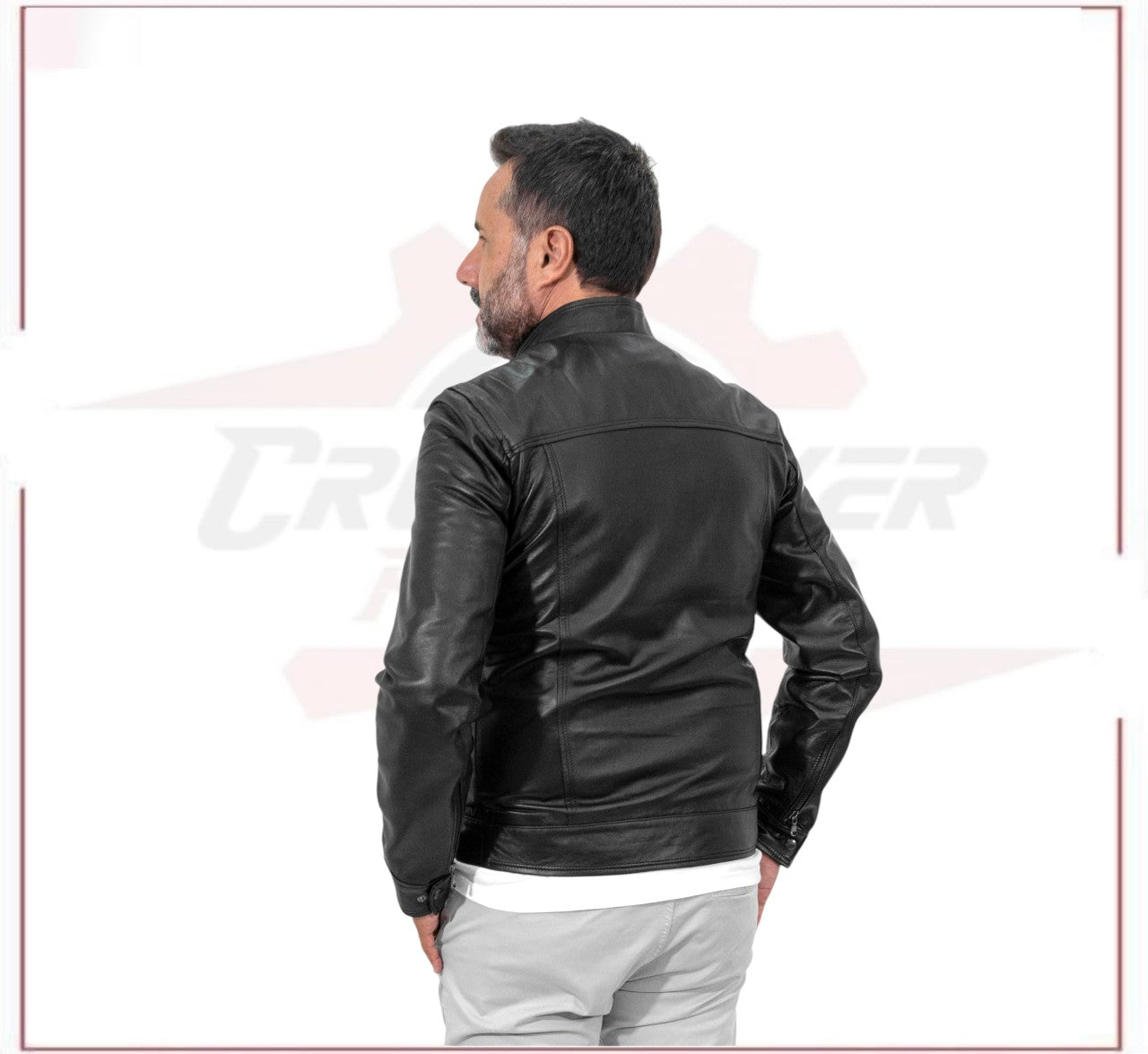 U06 - Men's Genuine Black Leather Jacket CROSSOVER RACEWEARS