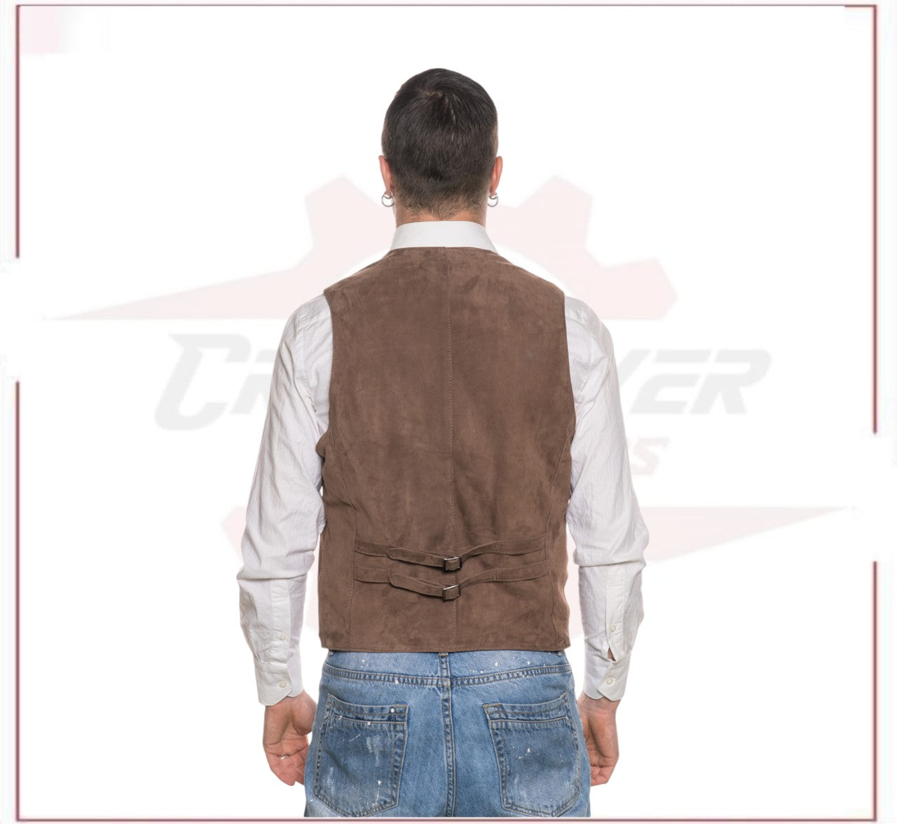 Men's Vest in Genuine Cocoa Suede Leather CROSSOVER RACEWEARS