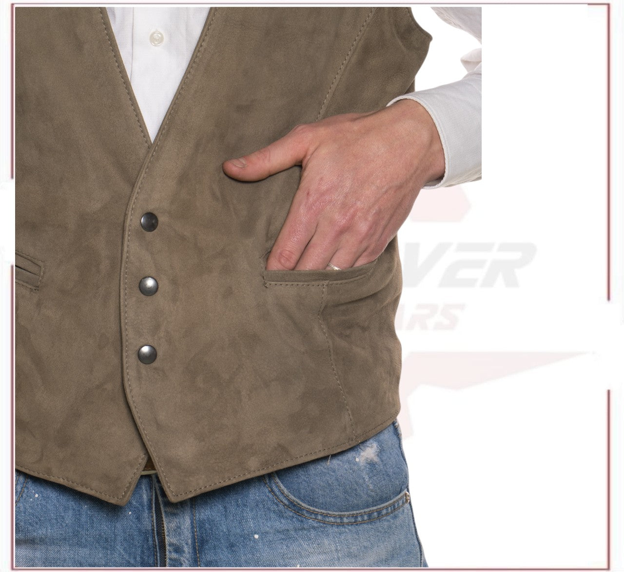 Men's Vest in Genuine Taupe Suede Leather CROSSOVER RACEWEARS