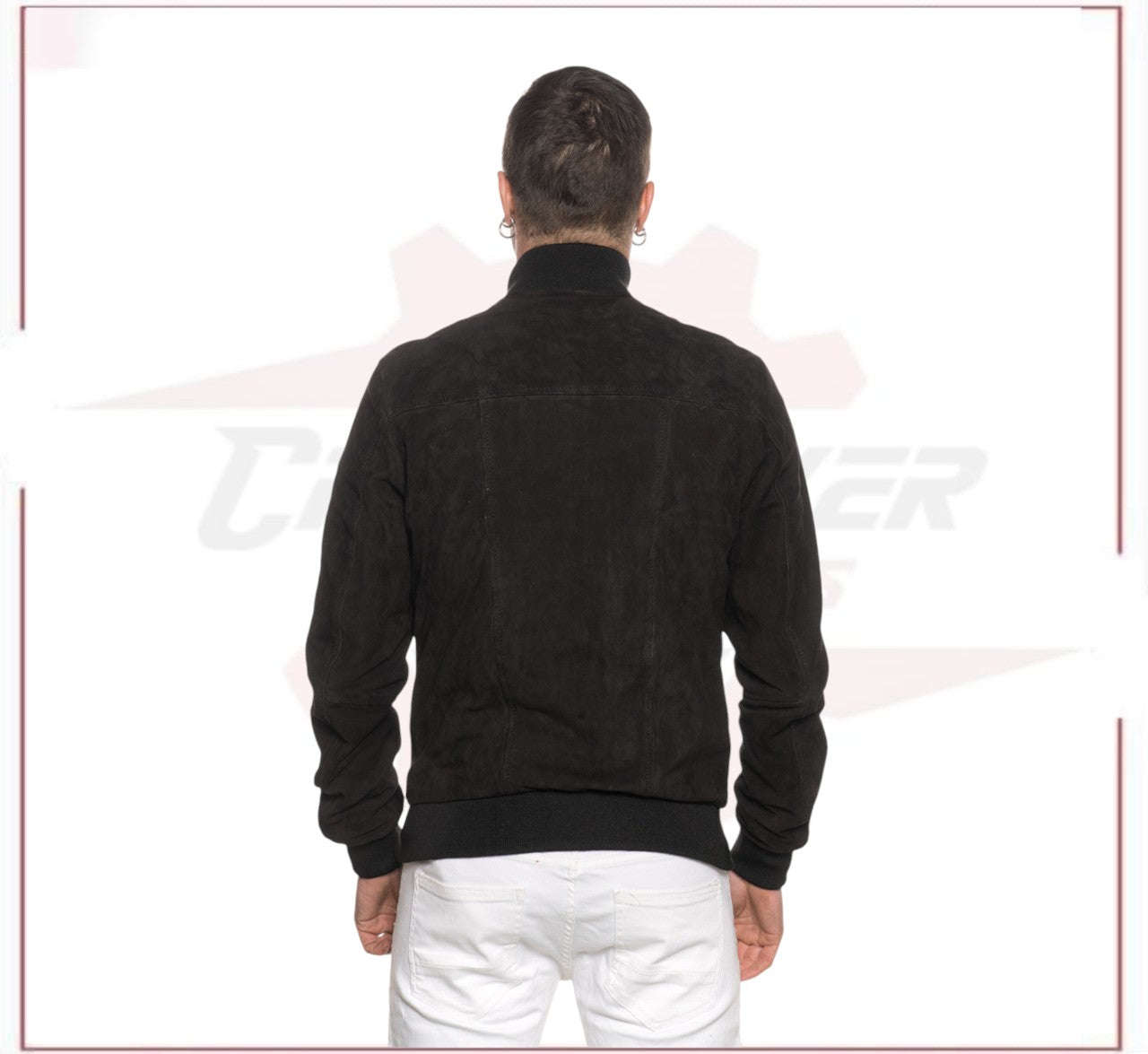 David - Men's Bomber Jacket in Genuine Dark Brown Suede Leather CROSSOVER RACEWEARS