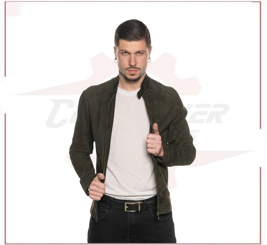 Bomber Napoli - Bomber Men in Genuine Green Suede Leather CROSSOVER RACEWEARS