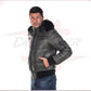 Boston - Men's Down Jacket in Genuine Grey Leather CROSSOVER RACEWEARS