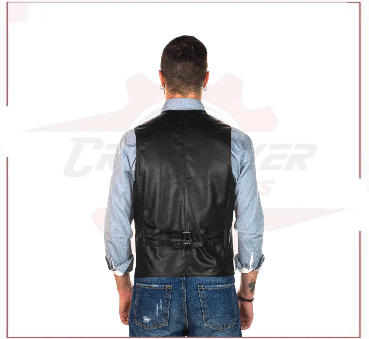 New Men's Vest in Genuine Black Leather CROSSOVER RACEWEARS