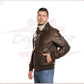 Men's Bomber Jacket in Genuine Dark Brown Leather CROSSOVER RACEWEARS