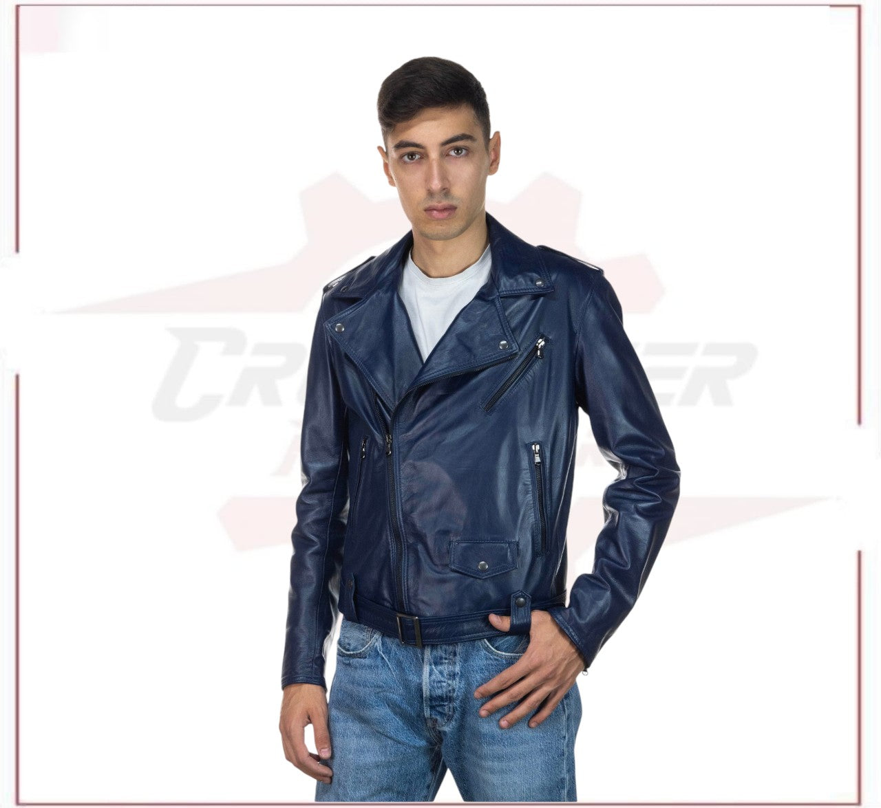 Men's jacket in Genuine Blue Leather CROSSOVER RACEWEARS