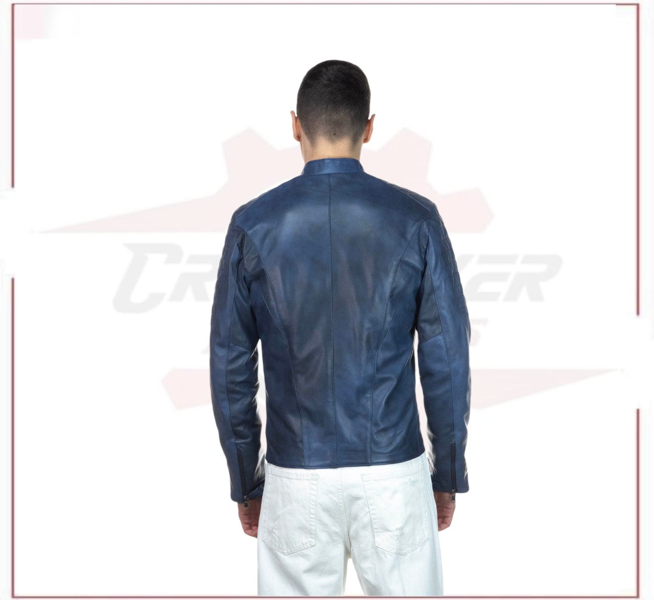 New Biker Man's Blue genuine leather CROSSOVER RACEWEARS