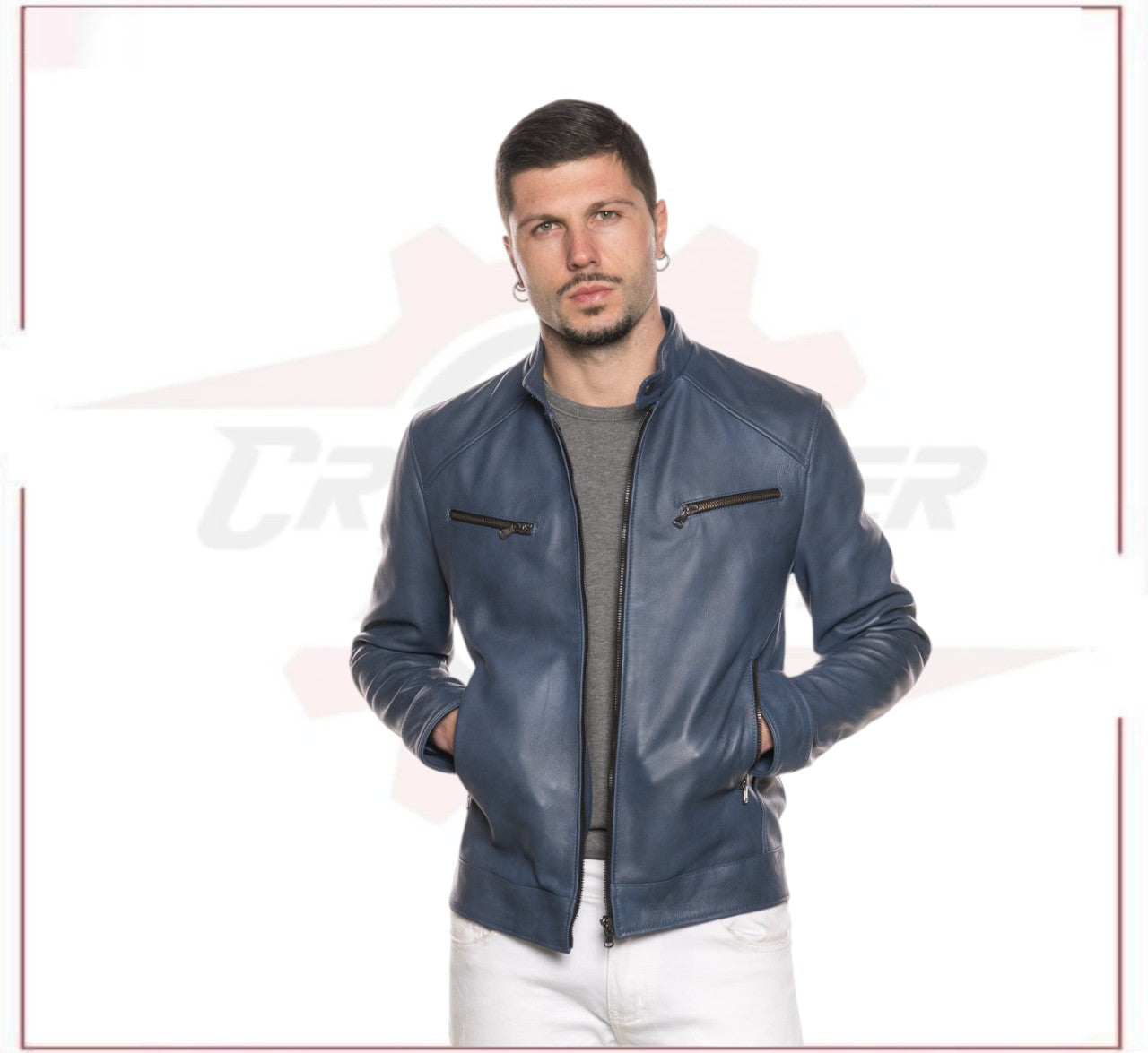 Men’s Blue jacket in genuine leather CROSSOVER RACEWEARS