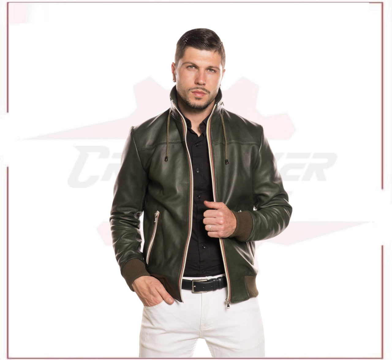 Bomber KiWey - Men’s Bomber Green genuine leather CROSSOVER RACEWEARS