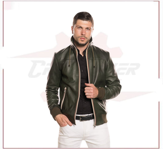 Bomber KiWey - Men’s Bomber Green genuine leather CROSSOVER RACEWEARS