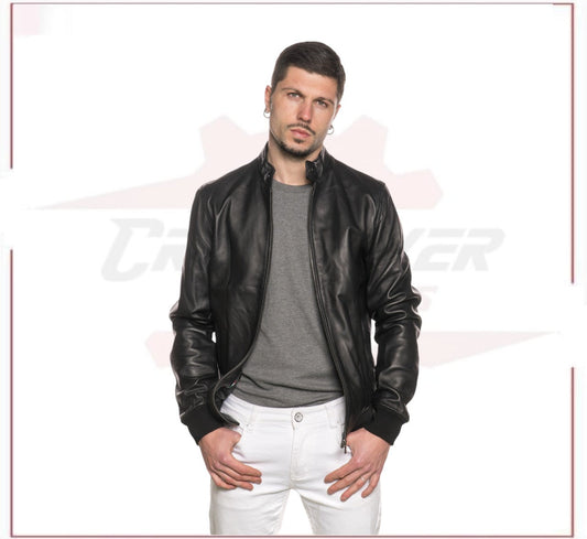New Bomber Men in Genuine Black Leather CROSSOVER RACEWEARS
