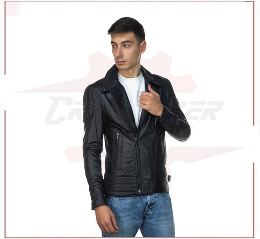 Men's Jacket in Genuine Black Leather CROSSOVER RACEWEARS