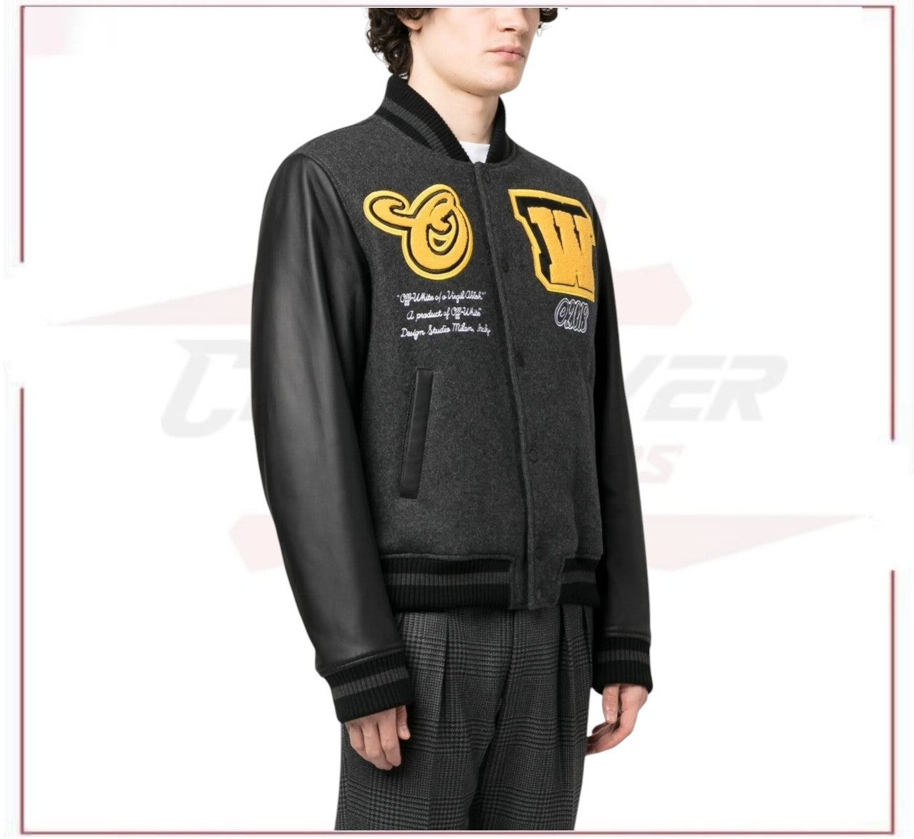Off-White logo-patch varsity bomber jacket