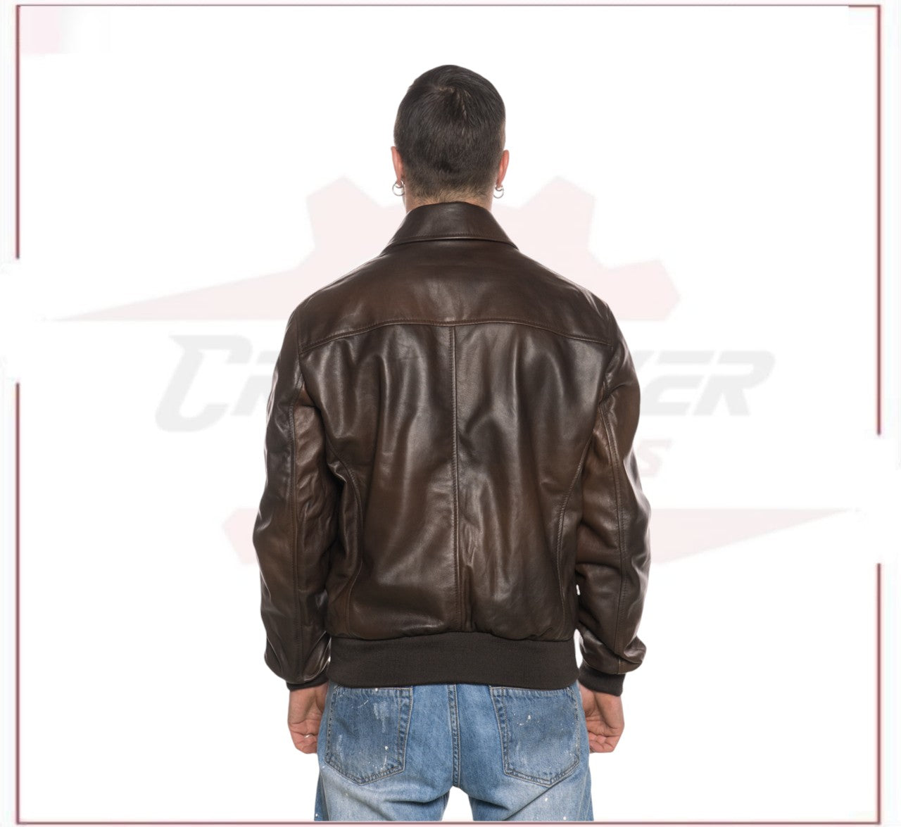 Fonzie - Men's Bomber Jacket in Genuine Dark Brown Leather CROSSOVER RACEWEARS