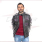 Biker Man's Jacket in genuine Dark Gray Leather CROSSOVER RACEWEARS