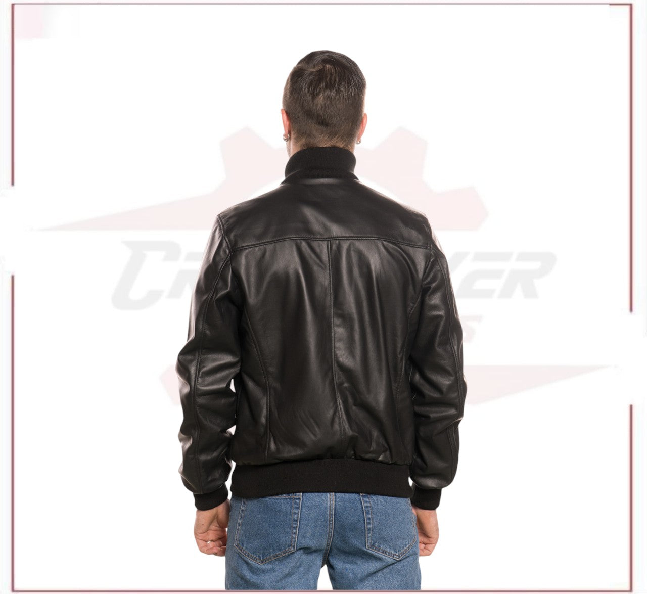 Men's Bomber in Genuine Black Leather CROSSOVER RACEWEARS