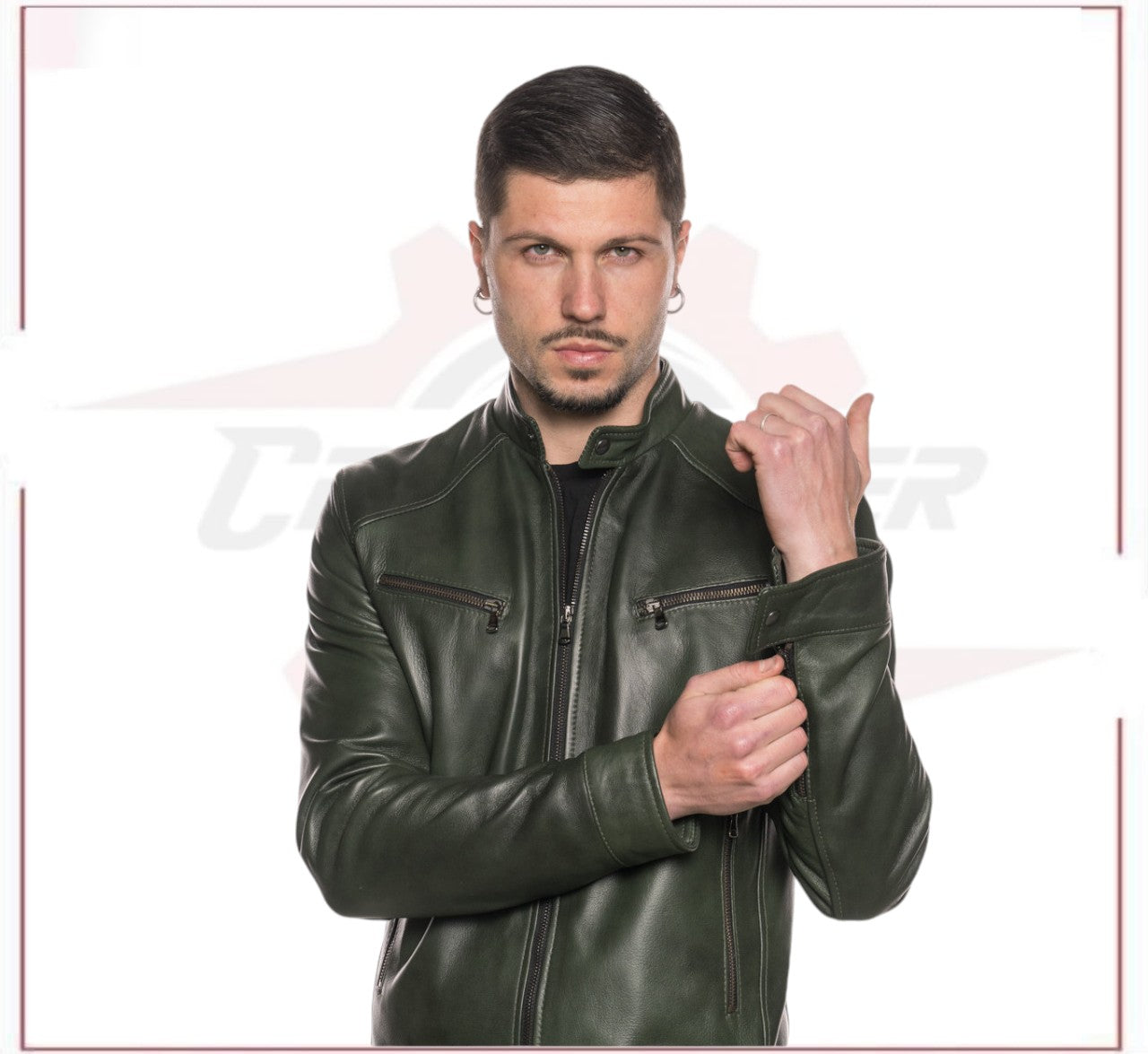 Men's Jacket in Genuine Green Leather CROSSOVER RACEWEARS