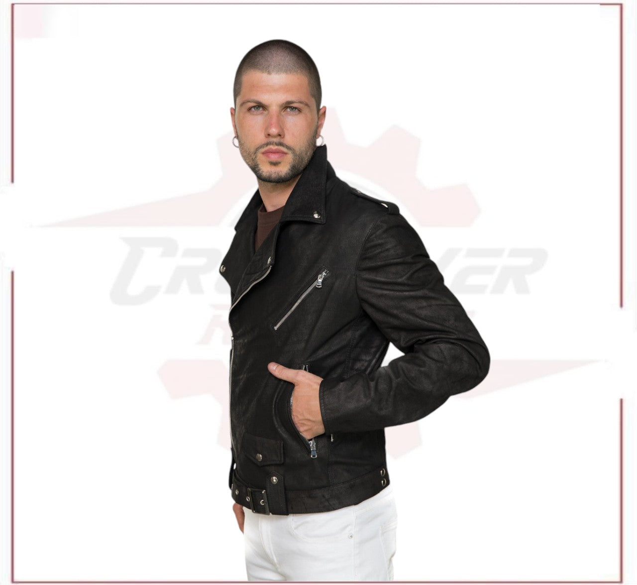 New Men's jacket in Genuine Dark Brown Nubuck Leather CROSSOVER RACEWEARS
