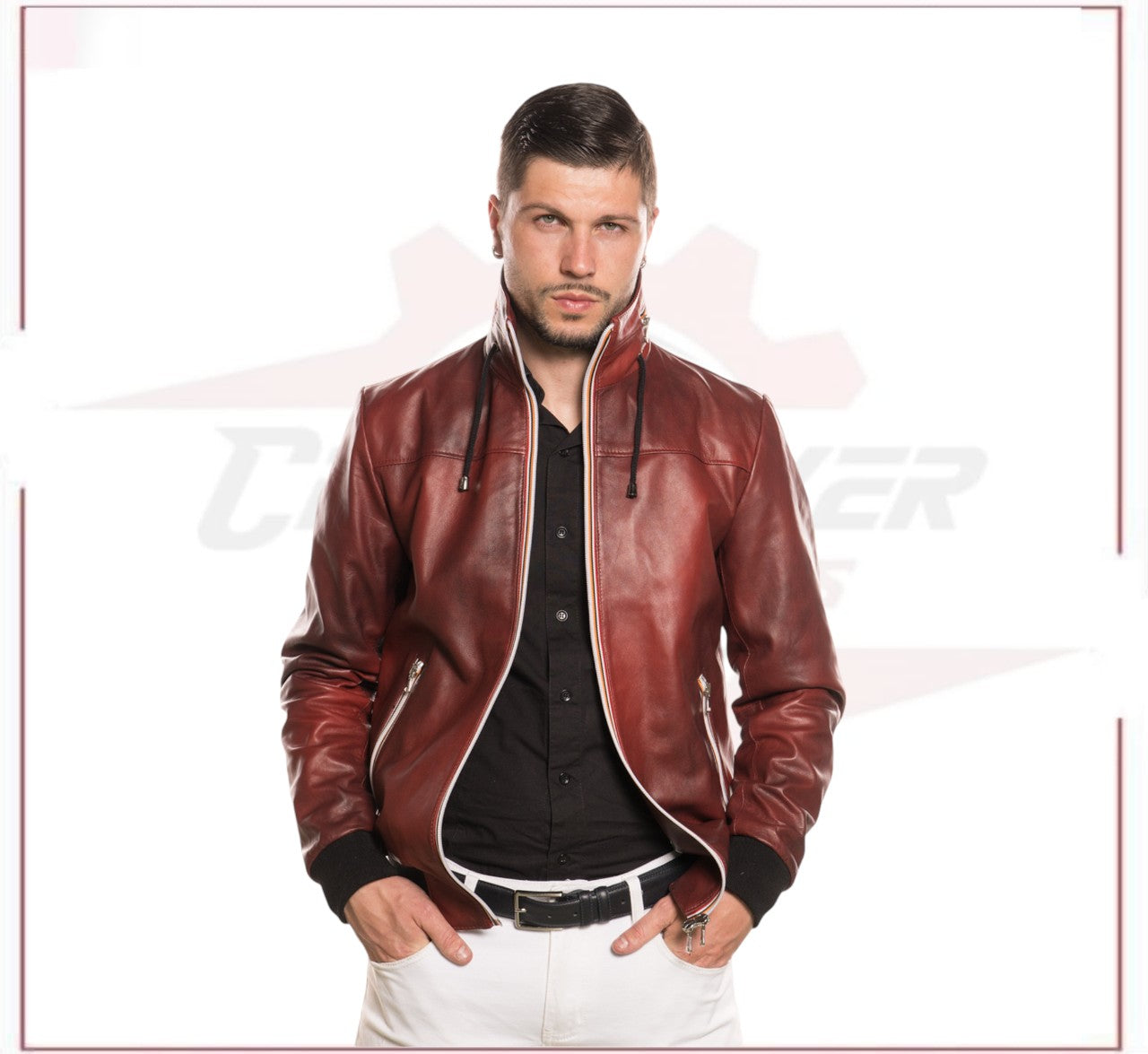 Bomber KiWey - Men’s Bomber Bordeaux genuine leather CROSSOVER RACEWEARS