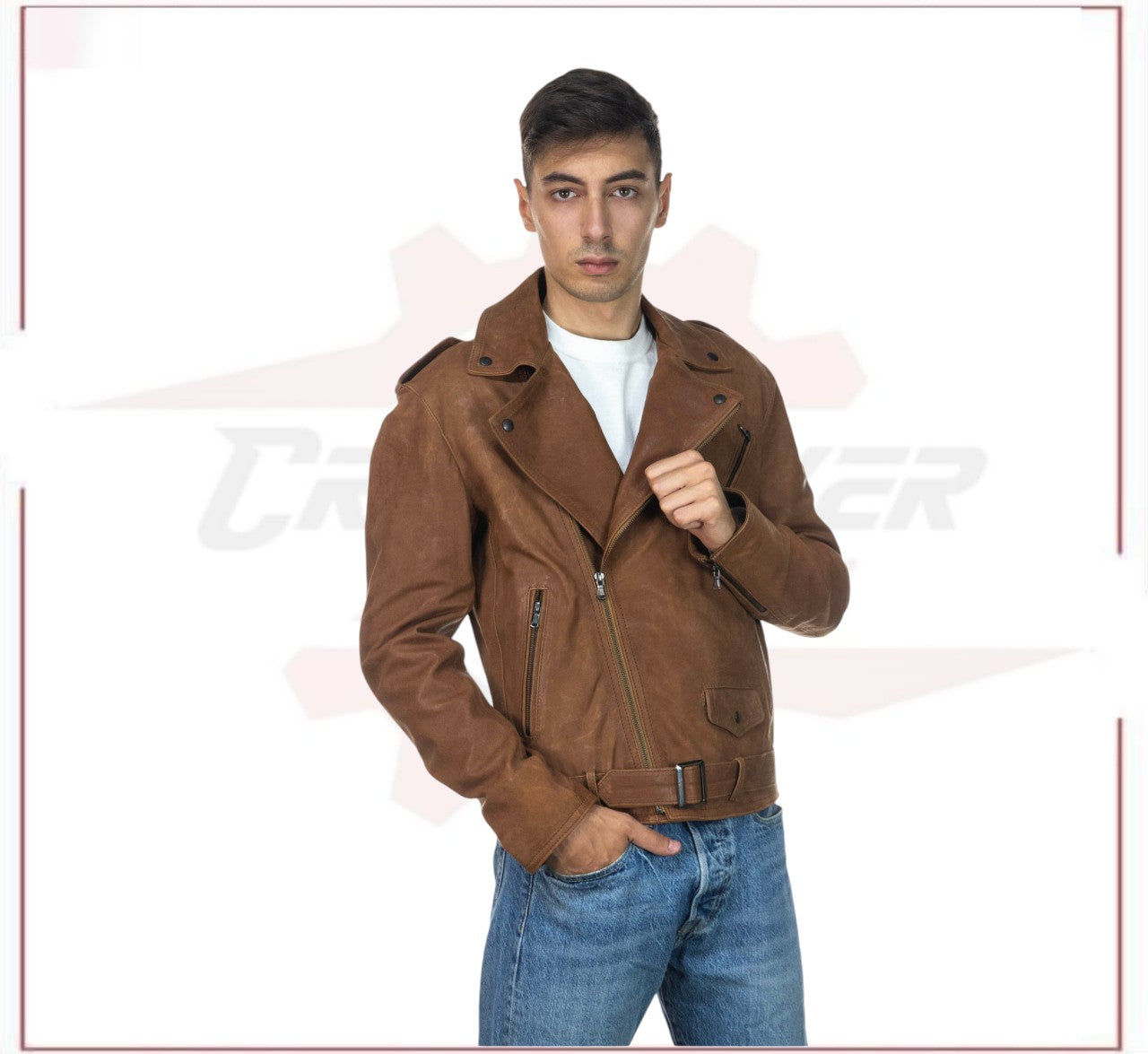 Men's jacket in Genuine Vintage Brown Leather CROSSOVER RACEWEARS