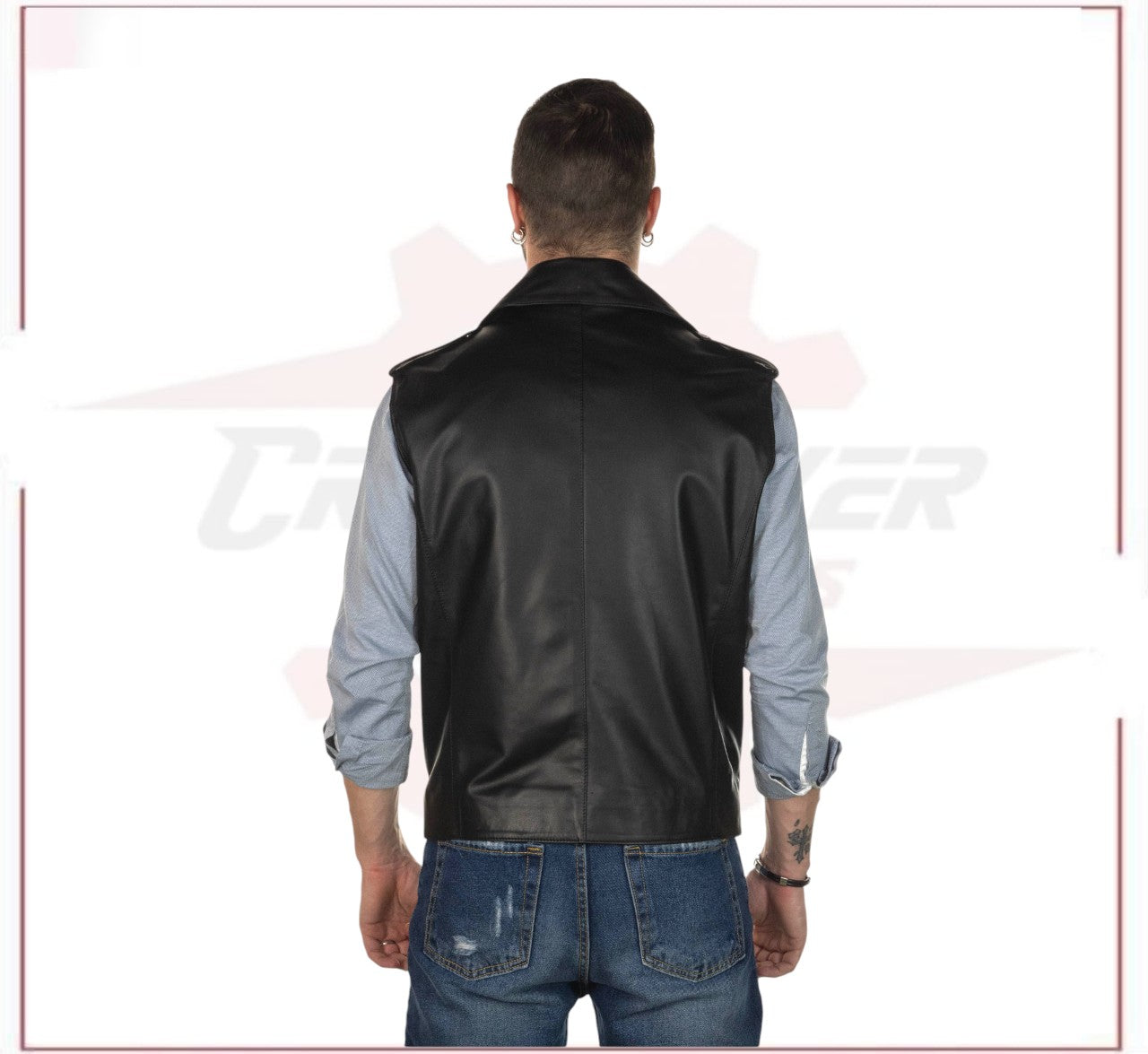 Filippo - Men's Vest in Genuine Black Leather CROSSOVER RACEWEARS