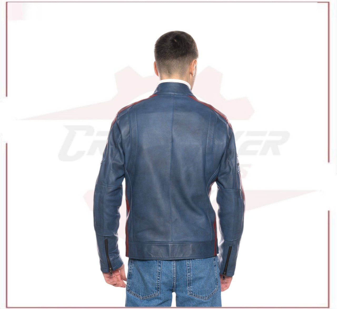 New Biker Man's Jacket in genuine Blue Leather CROSSOVER RACEWEARS
