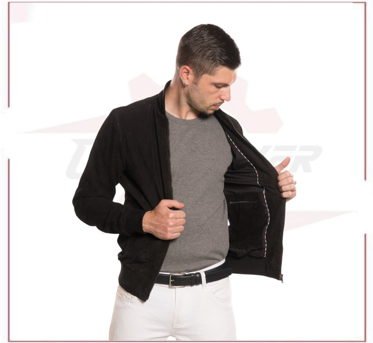 David - Men's Bomber Jacket in Genuine Black Suede Leather CROSSOVER RACEWEARS