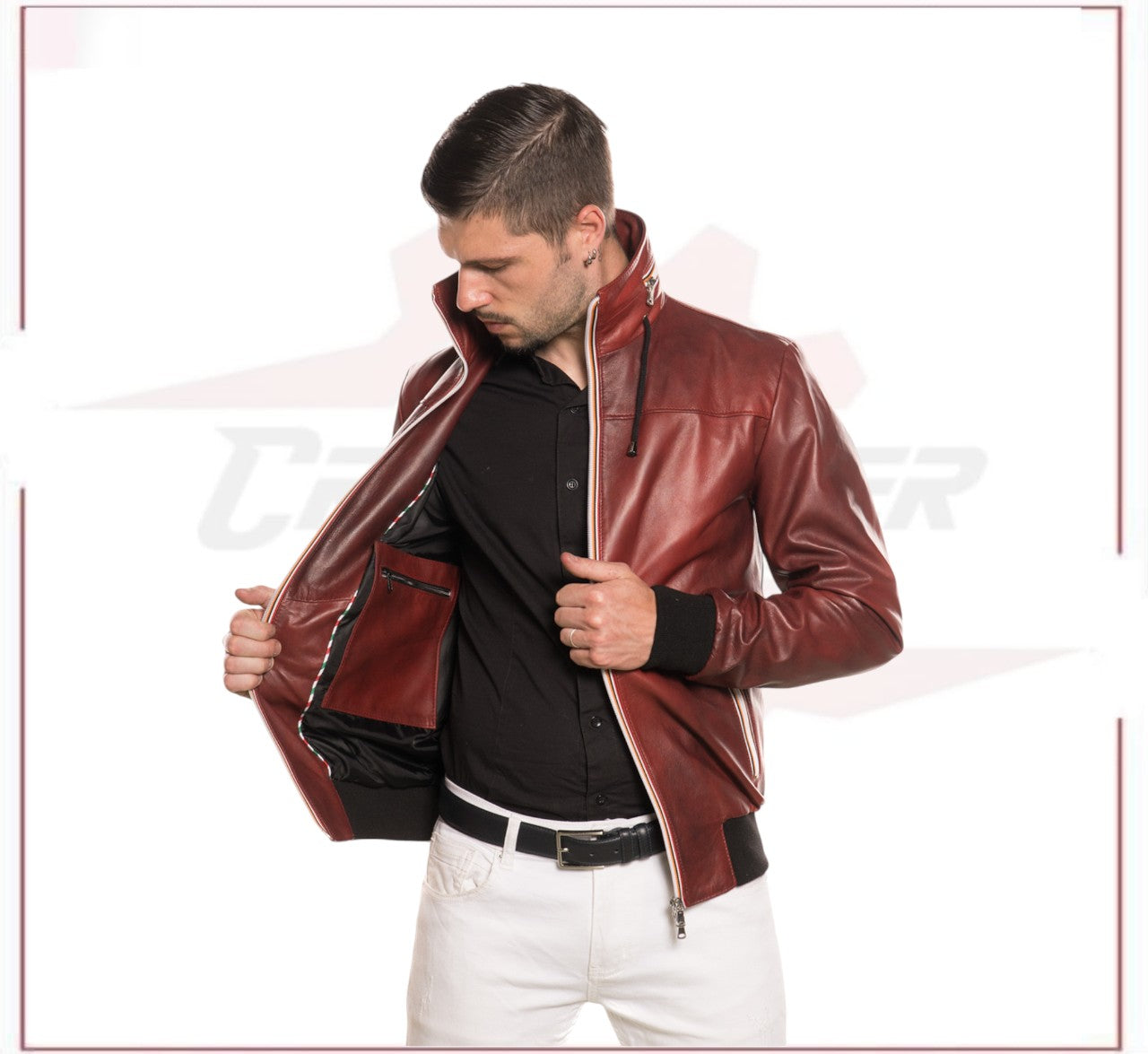 Bomber KiWey - Men’s Bomber Bordeaux genuine leather CROSSOVER RACEWEARS