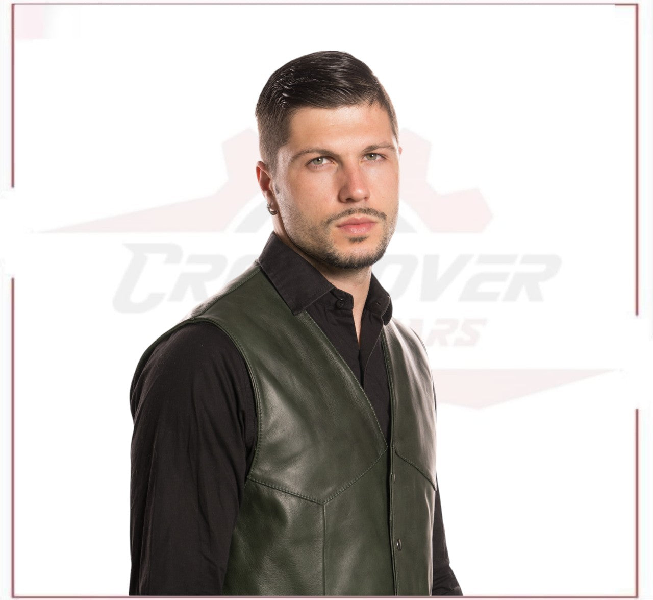 Men's Vest in Genuine Green Leather CROSSOVER RACEWEARS