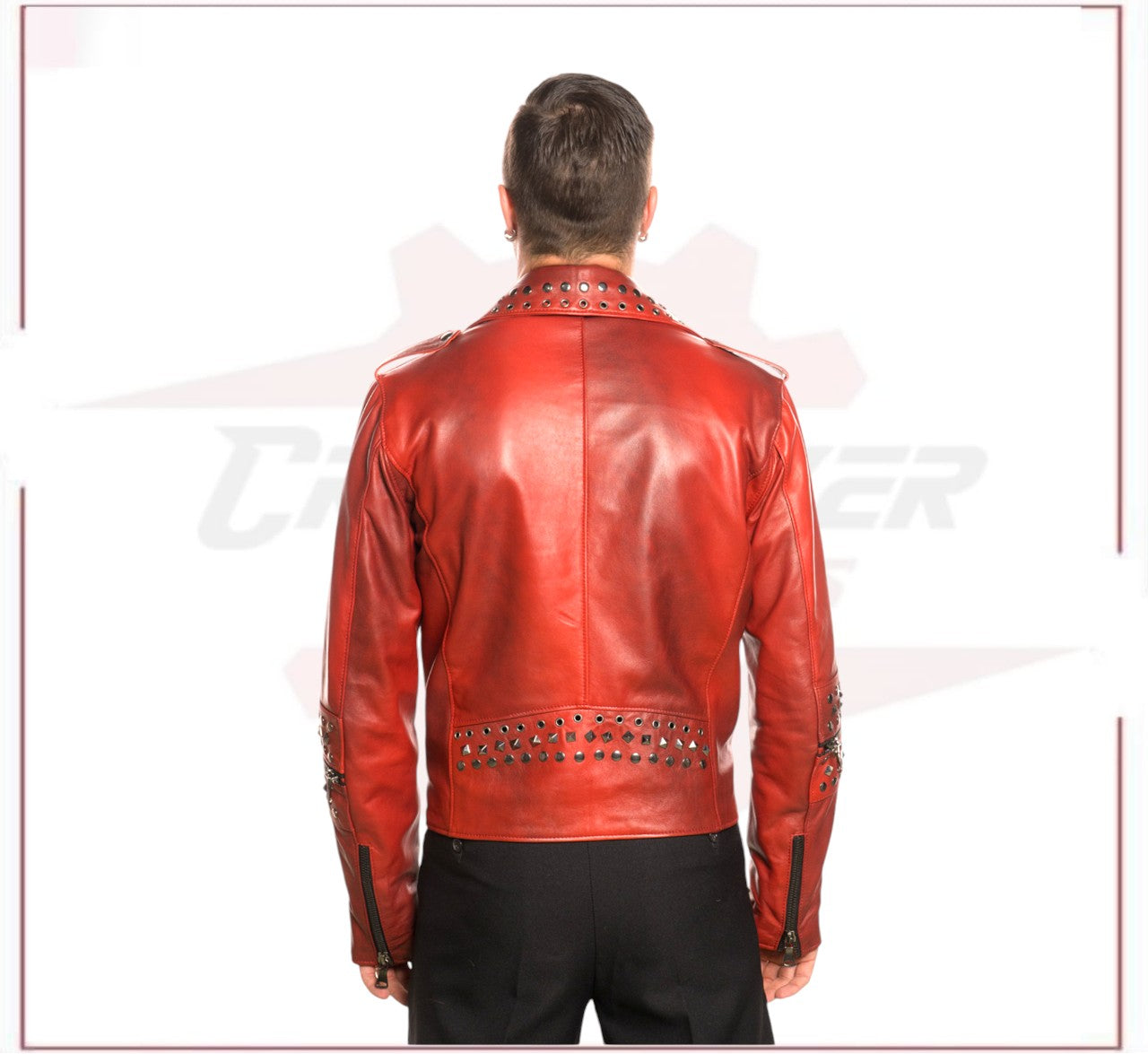 Vasco - Men's Studded Jacket in Genuine Bordeaux Leather CROSSOVER RACEWEARS