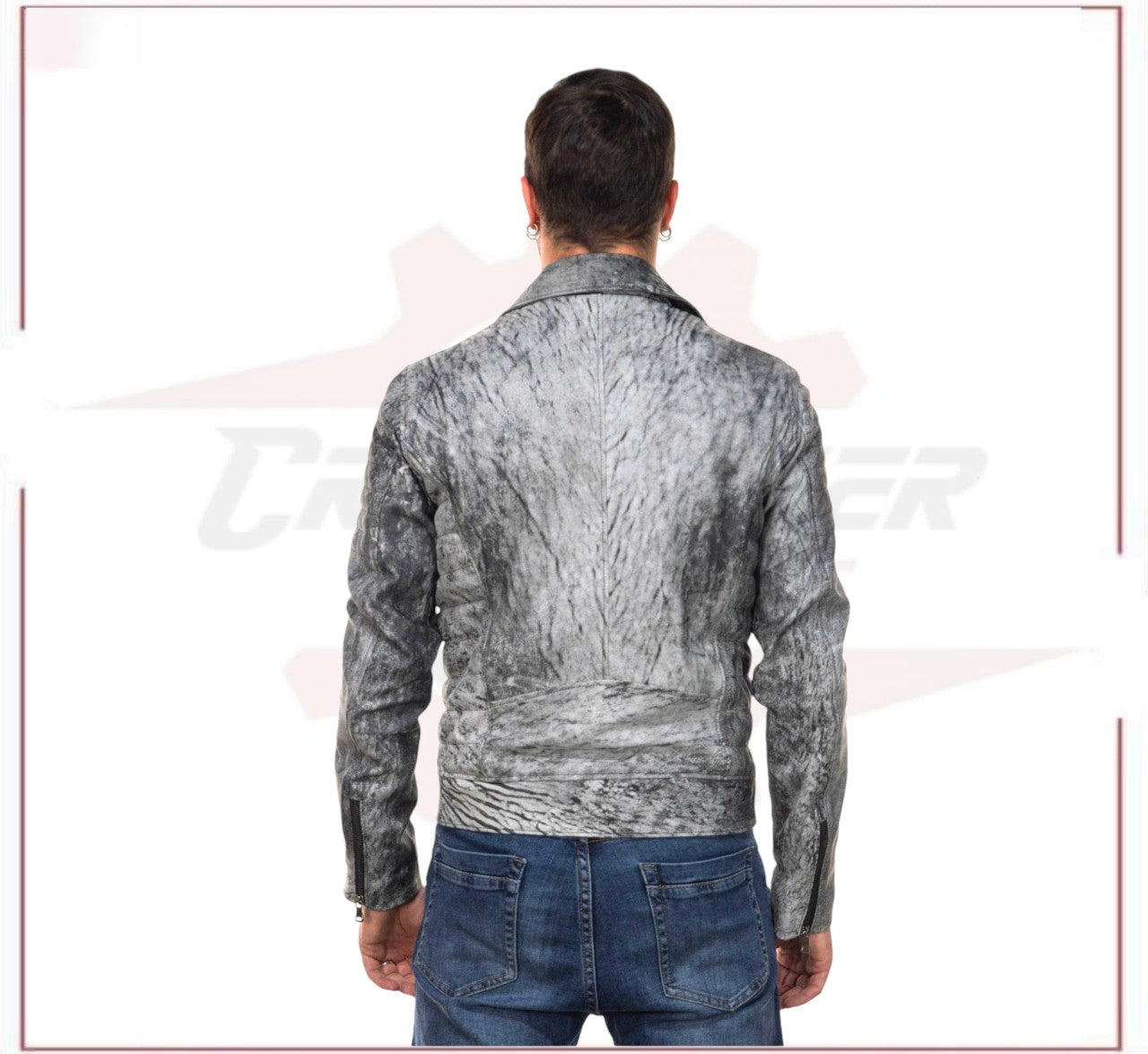 V248 - Men's Perfecto Jacket in Genuine Black Vintage Leather CROSSOVER RACEWEARS