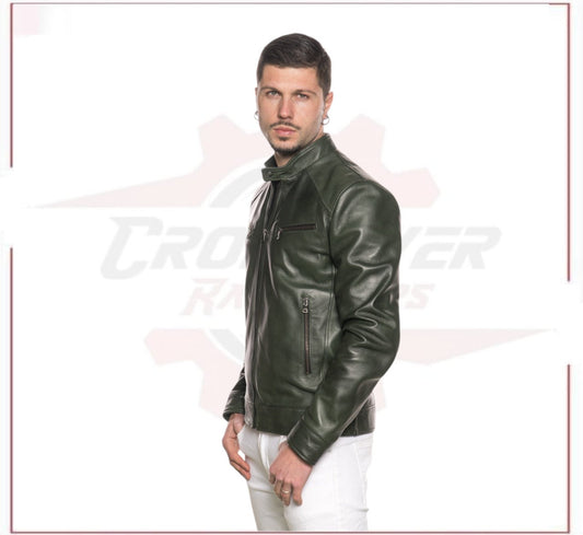 Men's Jacket in Genuine Green Leather CROSSOVER RACEWEARS