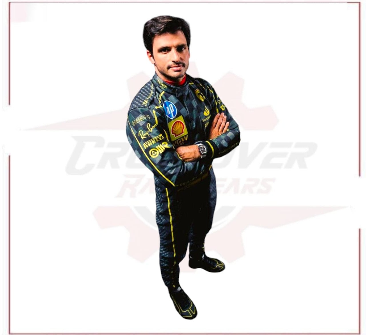 New 2024 Carlos Sainz HP Italy GP Scuderia Ferrari F1 Team Racing Suit - CROSSOVER RACEWEARS 
