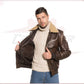 Pilota - Men's Bomber Jacket in Genuine Dark Brown Leather with Real Brown Shearling Collar CROSSOVER RACEWEARS