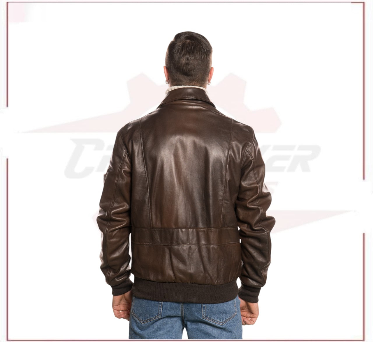 Men's Bomber Jacket in Genuine Dark Brown Leather CROSSOVER RACEWEARS