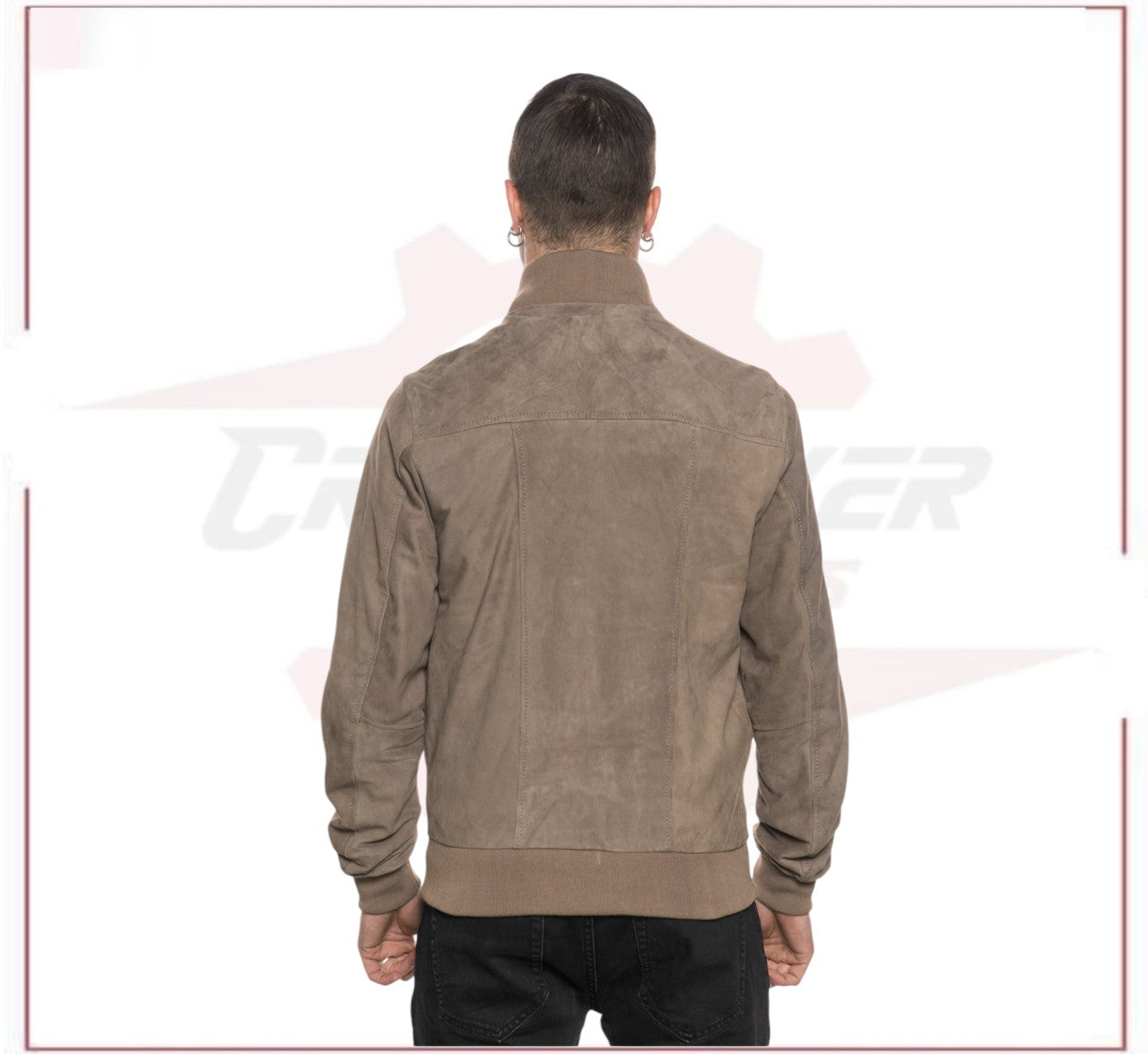 David - Men's Bomber Jacket in Genuine Taupe Suede Leather CROSSOVER RACEWEARS