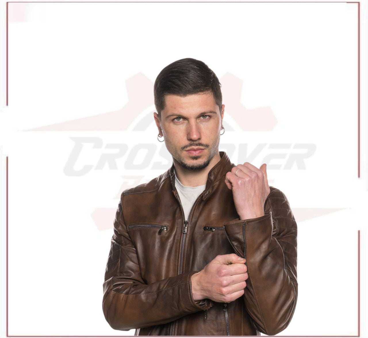 New Men’s Biker Brown genuine leather CROSSOVER RACEWEARS